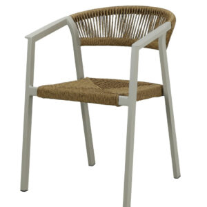 Fauteuil empilable en aluminium et rope - GABRIEL - Assise tressée - Coloris crème et naturel