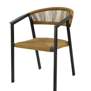 Fauteuil empilable en aluminium et rope – GABRIEL – Assise tressée – Coloris graphite et naturel