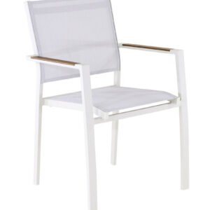 Fauteuil empilable - GAMES - Aluminium époxy crème - Toile TPEP - Accoudoirs Heat look chêne