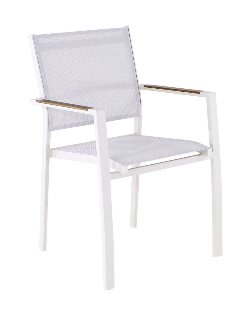 Fauteuil empilable - GAMES - Aluminium époxy crème - Toile TPEP - Accoudoirs Heat look chêne