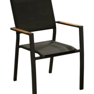 Fauteuil empilable - GAMES - Aluminium époxy graphite - Toile TPEP - Accoudoirs Heat look chêne