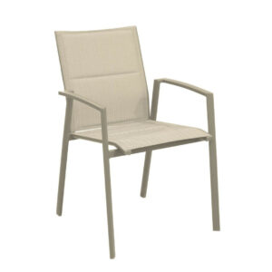 Fauteuil empilable - PALMA - Aluminium époxy crème - Toile TPEP padded chevron