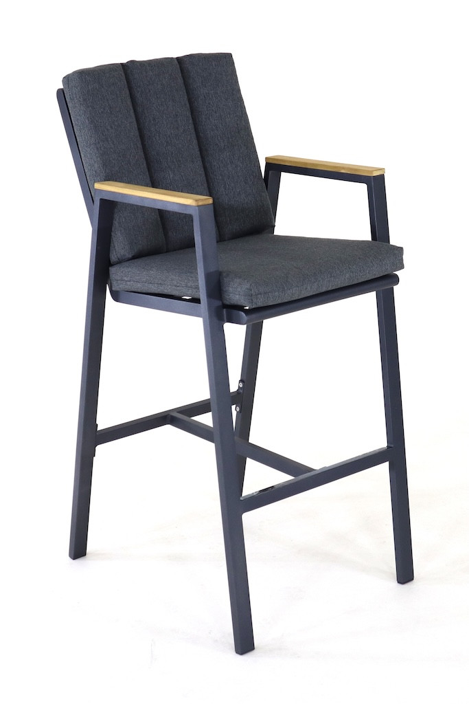 Fauteuil haut – LEATHER – Graphite – Aluminium époxy et accoudoirs teck FSC