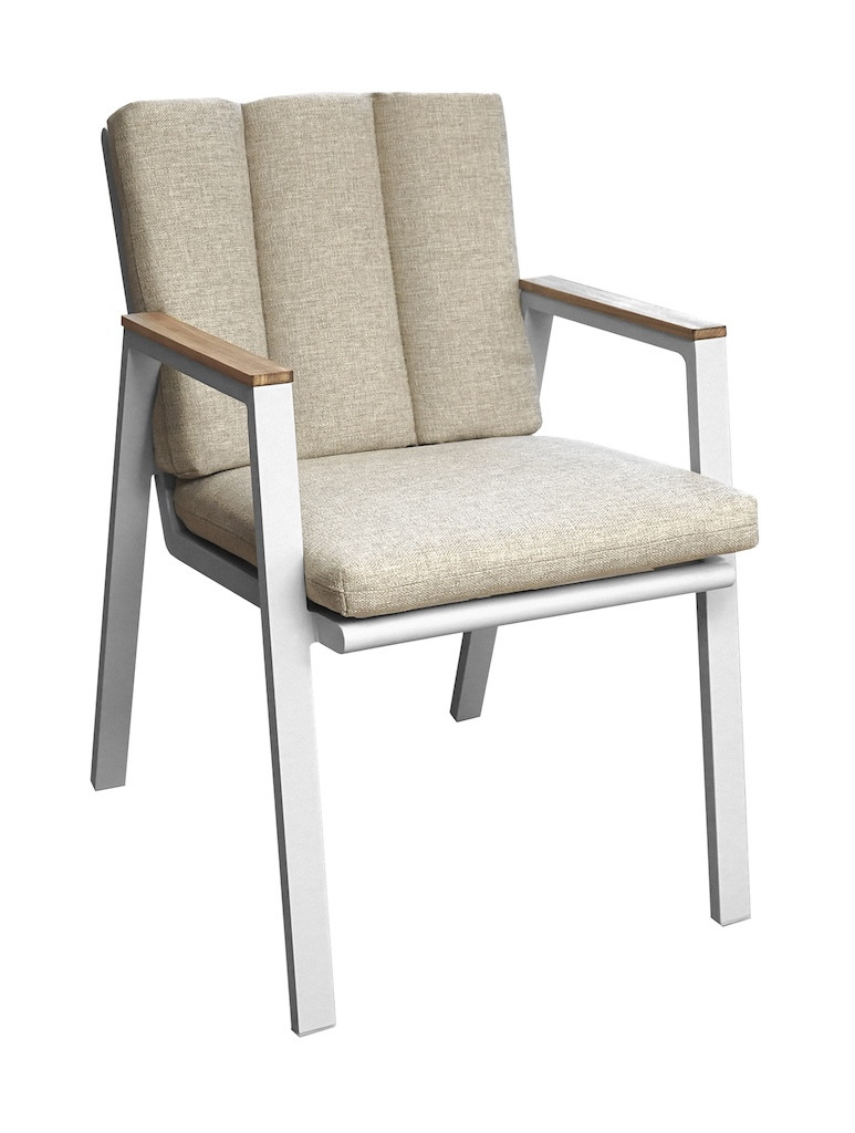 Fauteuil - LEATHER - Crème - Aluminium époxy et accoudoirs teck FSC