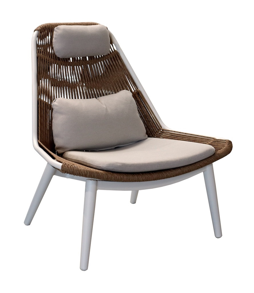 Fauteuil lounge - COMO - Blanc / Wicker Twist naturel - Aluminium époxy