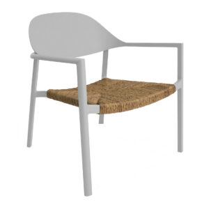 Fauteuil lounge empilable - BAGE - Aluminium époxy blanc - Assise wicker beige