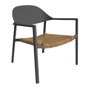 Fauteuil lounge empilable - BAGE - Aluminium époxy graphite - Assise wicker noir