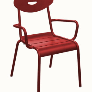 Fauteuil lounge empilable en aluminium - SMILEY - Structure tube rond Ø 25 mm - Coloris rouge