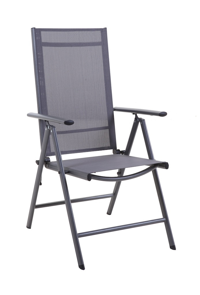 Fauteuil multiposition - AVILA - Aluminium époxy graphite - Toile TPEP grise - Pliant