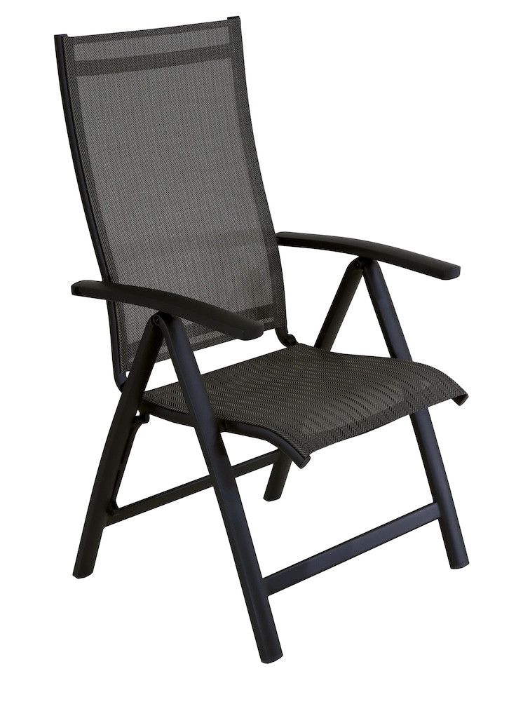 Fauteuil multiposition - ELEGANCE - Aluminium - Toile TPEP graphite/chevron - Pliant