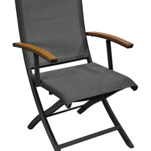 Fauteuil repas pliant - TREVISE - Graphite chevron - Aluminium époxy - Accoudoirs teck FSC