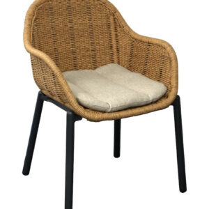 Fauteuil - TORNADO - Acier époxy graphite - Assise wicker twisted naturel avec galette