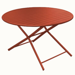 Guéridon pliant en aluminium - GLOBE Ø 120 - Plateau rond à lattes - Hauteur 74 cm - Coloris terra