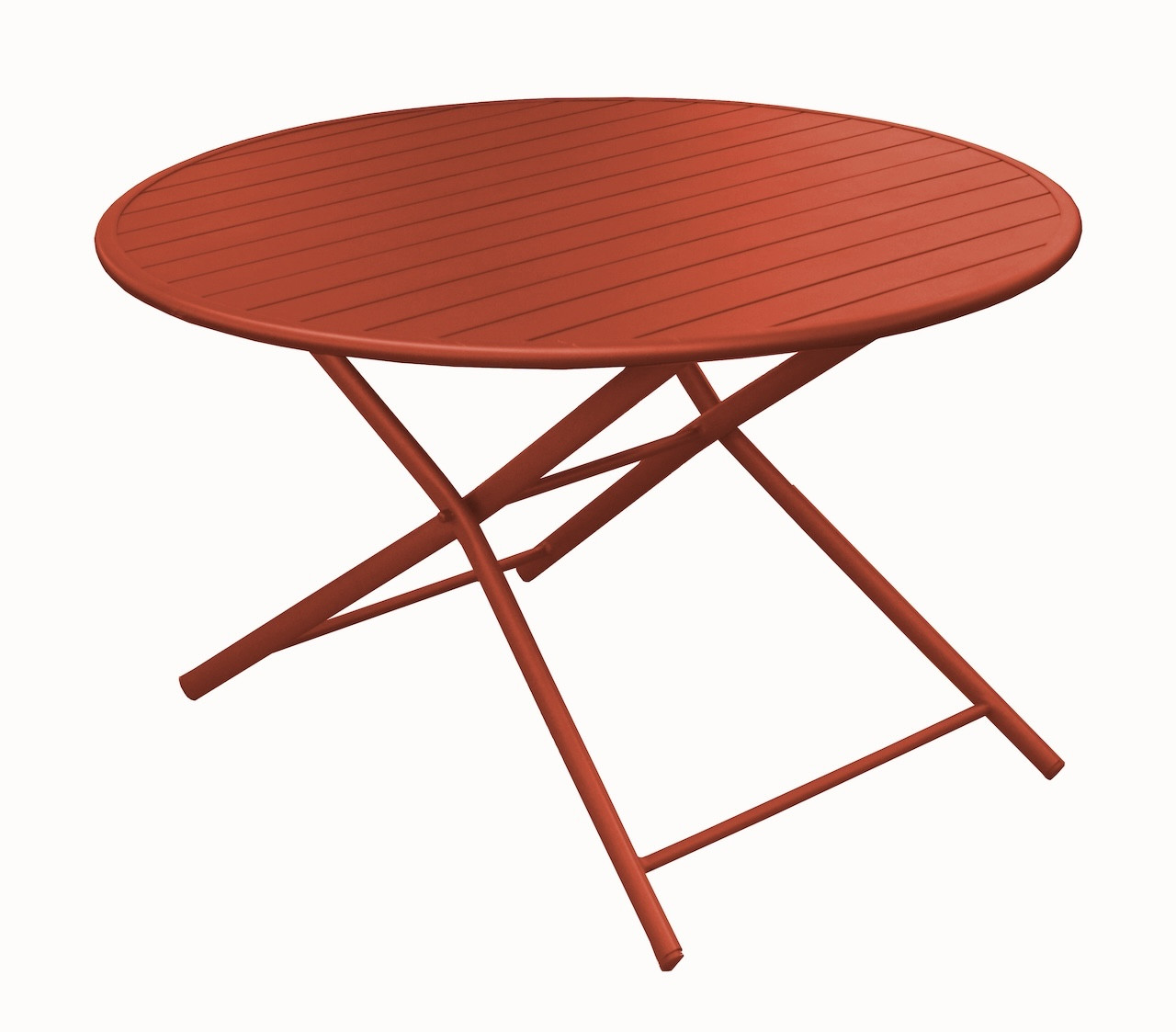 Guéridon pliant en aluminium - GLOBE Ø 120 - Plateau rond à lattes - Hauteur 74 cm - Coloris terra