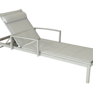 Lit de relaxation en aluminium et TPEP matelassé - NINA - Dossier réglable avec accoudoirs et roues - Coloris crème et chevron