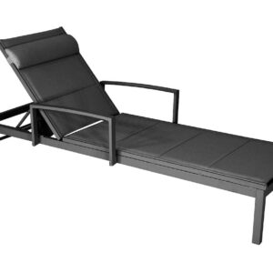 Lit de relaxation en aluminium et TPEP matelassé - NINA - Dossier réglable avec accoudoirs et roues - Coloris graphite et chevro