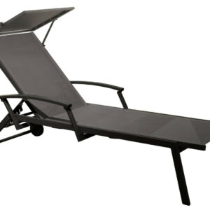 Lit empilable - FLORENCE - Aluminium époxy graphite - Toile TPEP gris - Accoudoirs escamotables - Ombrelle - Roues