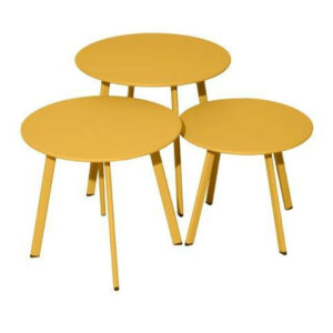 Lot 3 tables basses Massaï en acier - diamètre 40/45/50 cm - miel