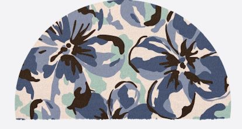Paillasson 1/2 Rond Fibre Naturelle - Fleurs Bleues