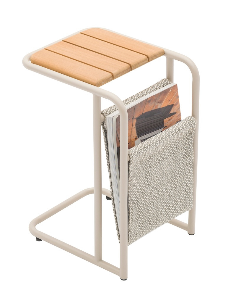 Porte-revue RIVA - Aluminium époxy / Plateau teck FSC - Blanc