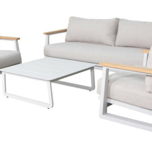 Salon bas - LEATHER II - Set 4 pièces - Crème - Aluminium époxy et teck FSC