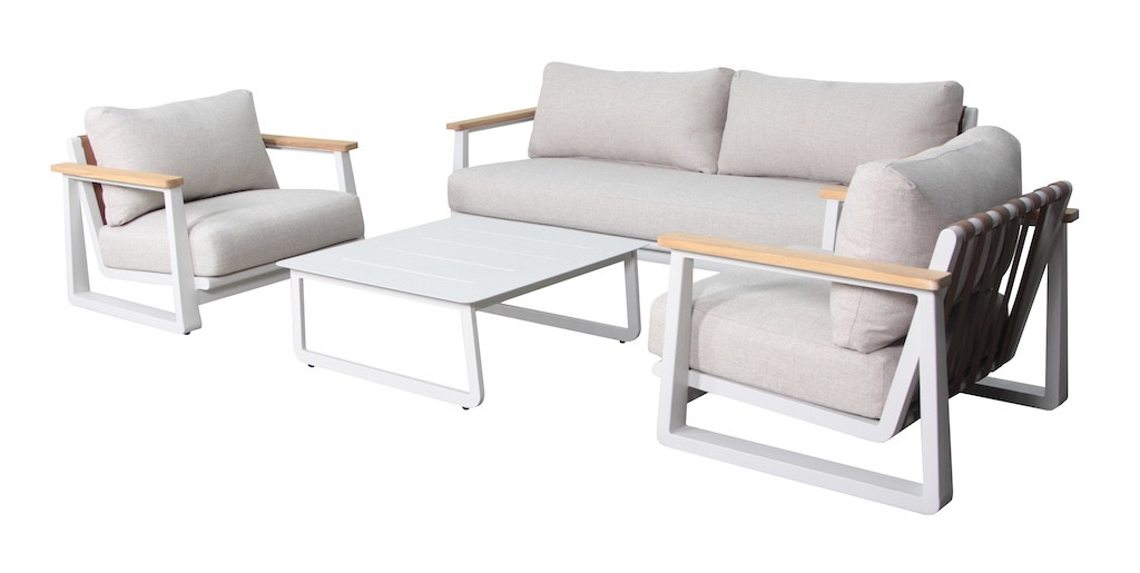 Salon bas - LEATHER II - Set 4 pièces - Crème - Aluminium époxy et teck FSC
