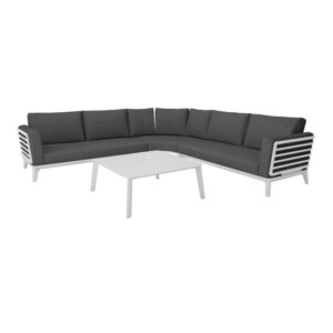 Salon d'angle de jardin Moss II alu avec coussins sunbrella - blanc (set complet)