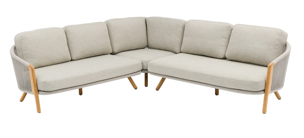 Salon d’angle - EVEN - 2 méridiennes + 1 angle - Aluminium / Teck FSC / Rope W.Mocha - Naturel