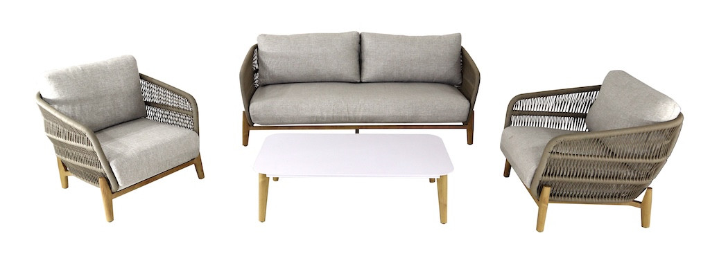 Set 4 pièces - BARBARA - Aluminium époxy - Rope/Heat - 1 canapé + 2 fauteuils + 1 table basse