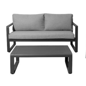 Set 4 pièces - MOJITO II - Aluminium époxy - Graphite/Gris - 2 fauteuils + 1 canapé + 1 table basse