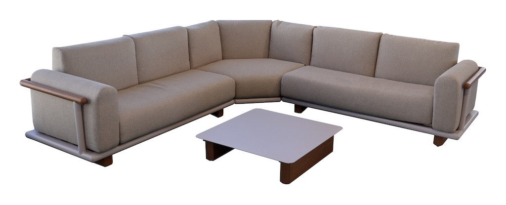 Set angle SIROCO - 2 méridiennes + 1 angle + 1 table basse - Crème Chine Beige
