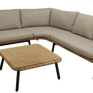 Set angle Tornado en aluminium/wicker avec coussins - graph/naturel/beige
