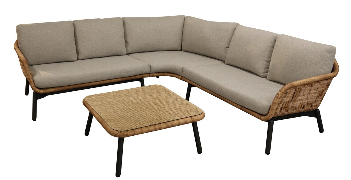 Set angle Tornado en aluminium/wicker avec coussins - graph/naturel/beige