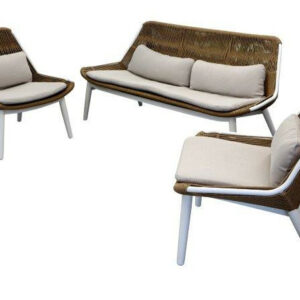 Set Como ensemble 3 pièces en aluminium/rope/wicker avec coussin - blanc/twist naturel