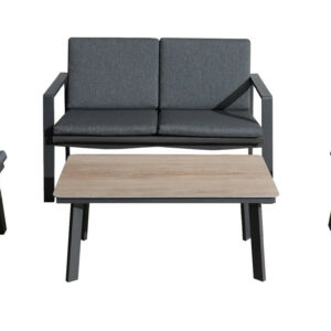 Set ensemble 4 pièces Sun en aluminium/SPC avec coussins - graphite/oak/gris