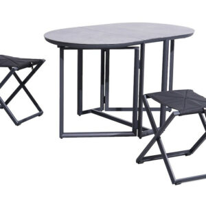 Set pliant - BALCON - Aluminium époxy graphite - Table SPC top et tabourets TPEP - (1 table + 2 tabourets)