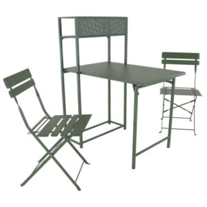 Set table avec 2 chaises pliantes Balcon en acier - vert