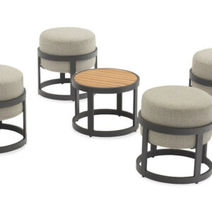 Set TOTEM (4 tabourets + 1 table) - Empilable - Aluminium époxy / Teck FSC - Graphite