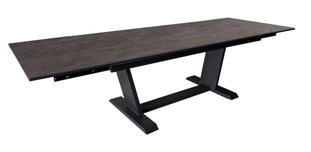 Table AMBER 180/230/280 x 100 cm – Aluminium époxy graphite / Plateau Dekton Laurent – Allonges en bout