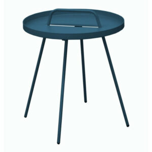 Table Basse de jardin Flower, ronde, 4 pieds, poignée - bleu 44 x 51 cm