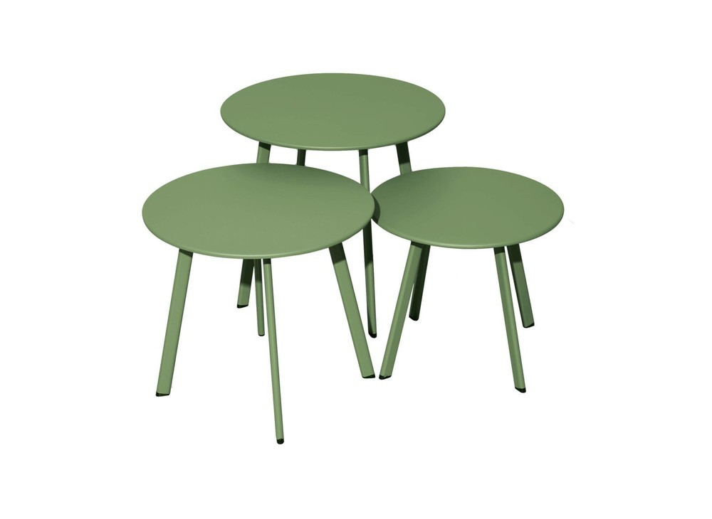Table basse de jardin Massaï ø 45 cm en acier époxy - amande