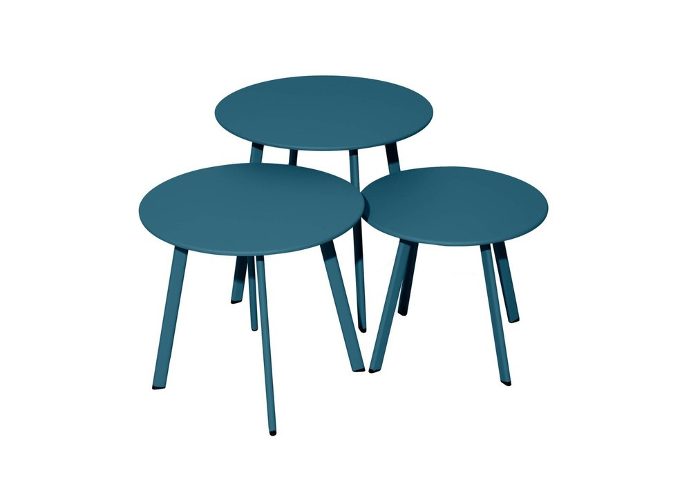 Table basse de jardin Massaï ø 45 cm en acier époxy - bleu