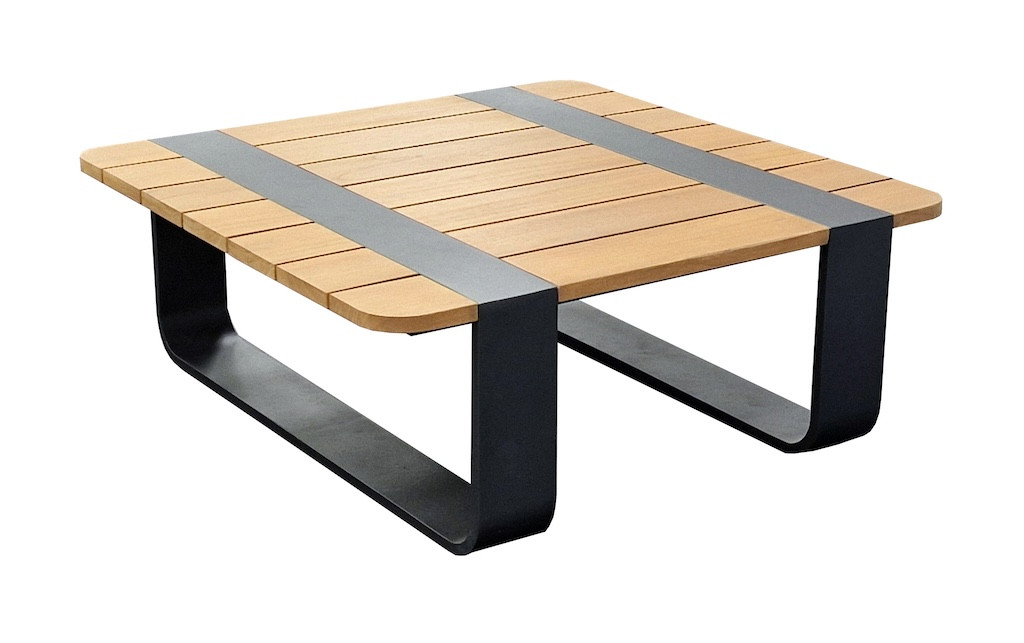 Table basse DOX carrée - 80 x 80 x 30 cm - Aluminium époxy et teck FSC - Graphite
