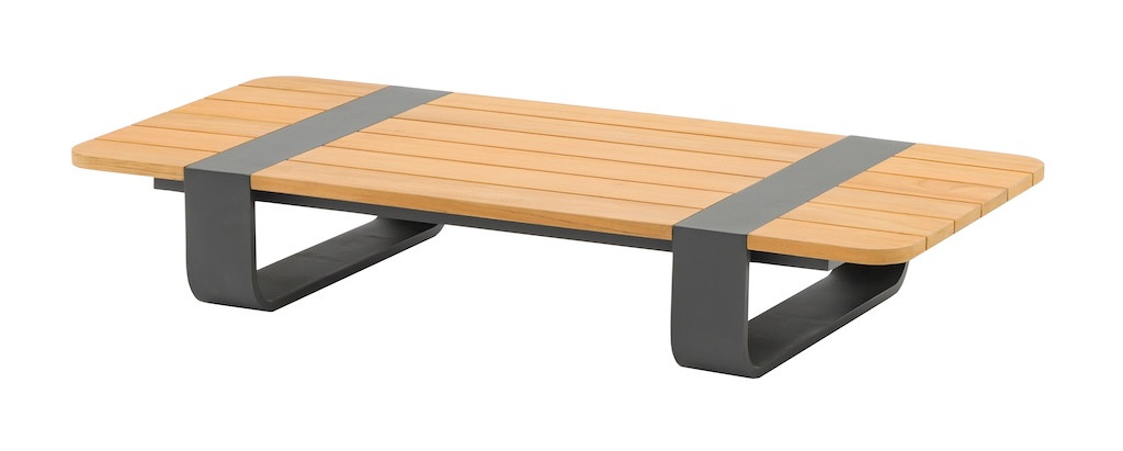 Table basse DOX rectangulaire - 120 x 50 x 20 cm - Aluminium époxy et teck FSC - Graphite