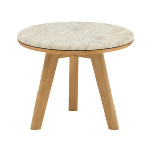 Table basse - IBISCUS - Ø50 cm - Teck FSC 100% / Travertin - Teck