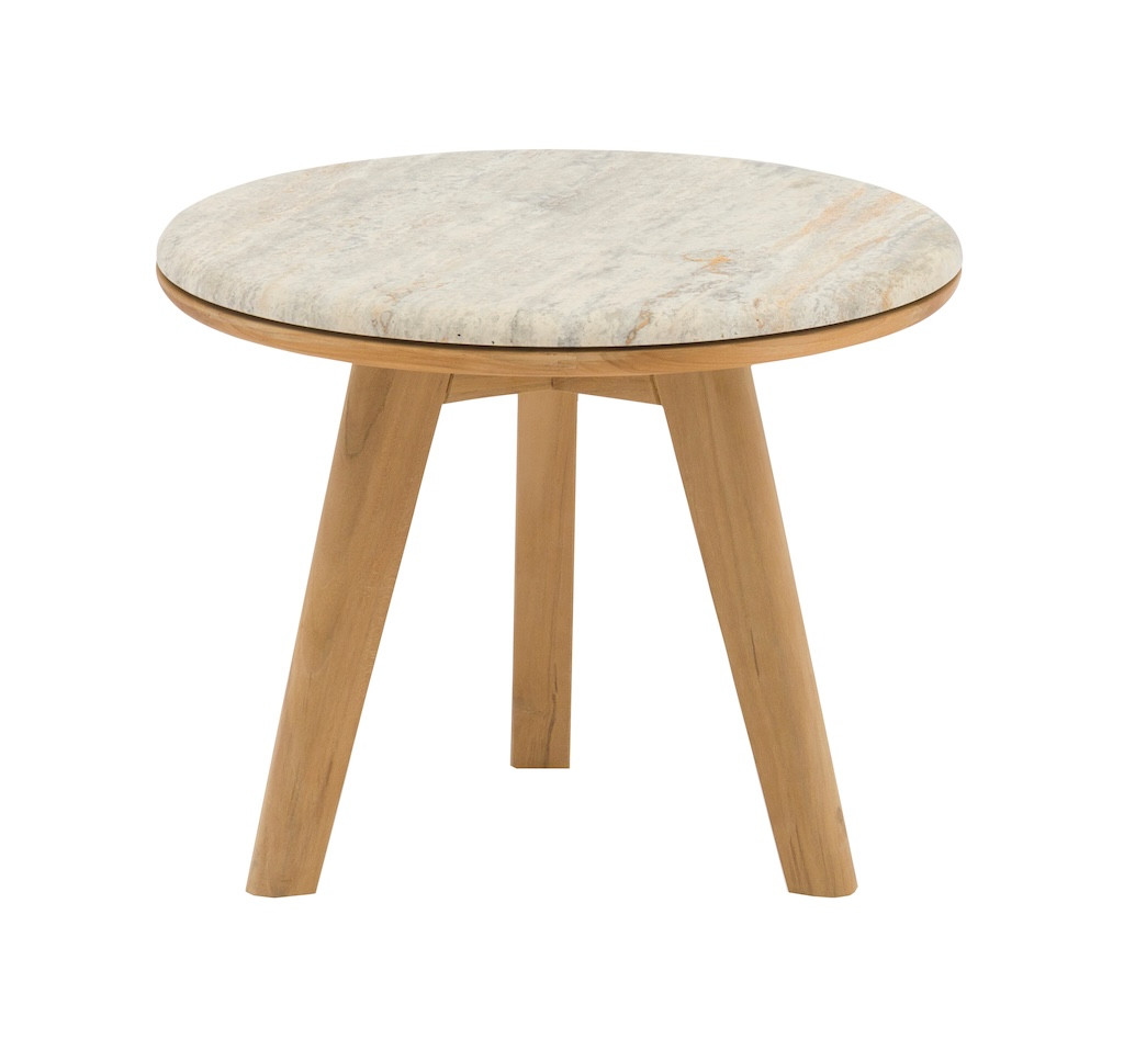 Table basse - IBISCUS - Ø50 cm - Teck FSC 100% / Travertin - Teck