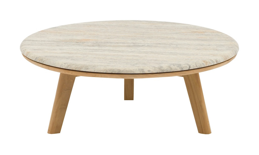 Table basse - IBISCUS - Ø80 cm - Teck FSC 100% / Travertin - Teck