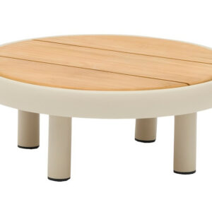Table basse ronde NUAGE - Ø60 cm - Aluminium époxy et teck FSC - Crème