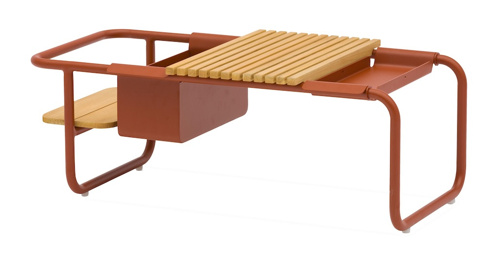 Table basse SUNSET aluminium époxy plateau teck FSC - Terra Cotta - 101 x 46,5 cm