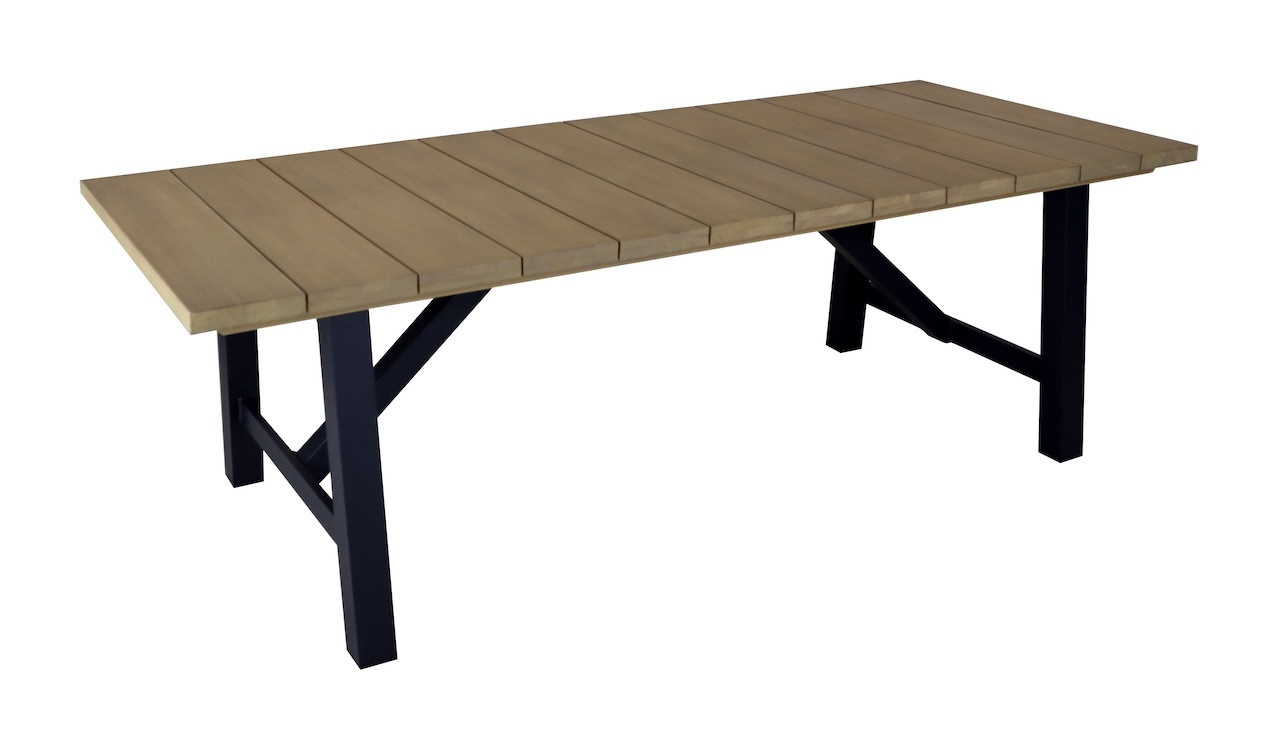 Table de jardin rectangulaire en aluminium et eucalyptus FSC - VANCOUVER 240 x 100 - Coloris graphite et eucalyptus